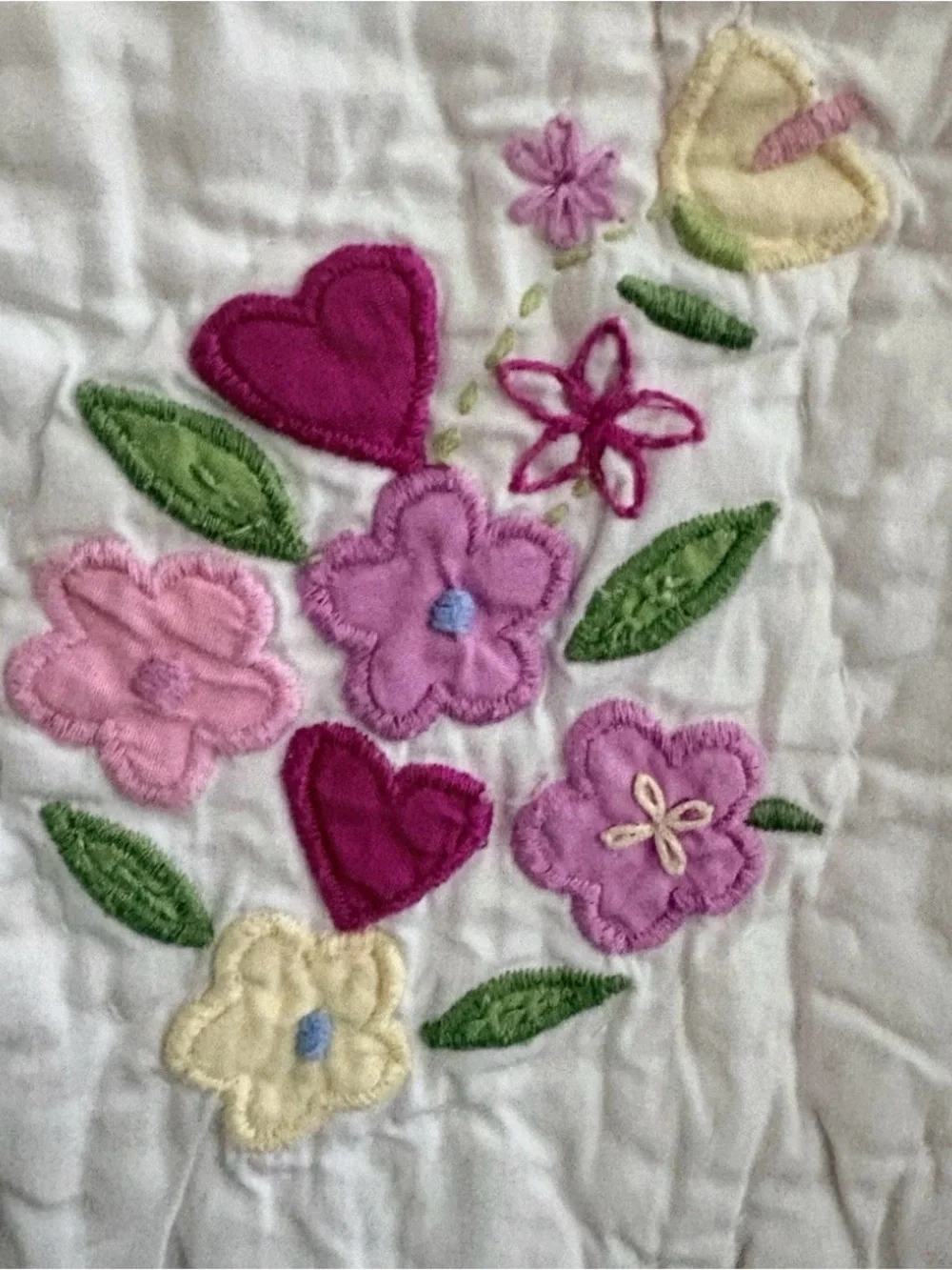 Vintage POTTERY BARN KIDS Crib Toddler Quilt Blanket Pink Green Gingham Hearts